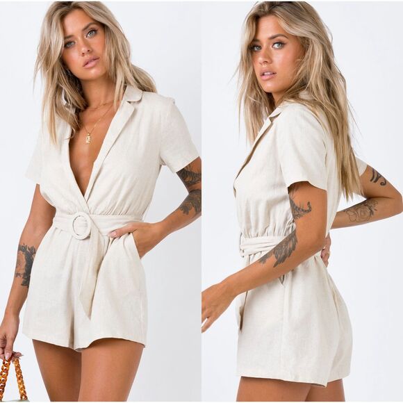 Princess Polly Turin Romper in Beige - Picture 1 of 10